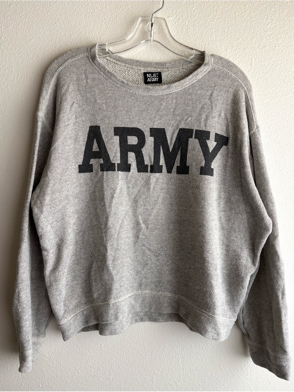 NLST Gray Crewneck Heathered Sweatshirt with ARMY Graphic